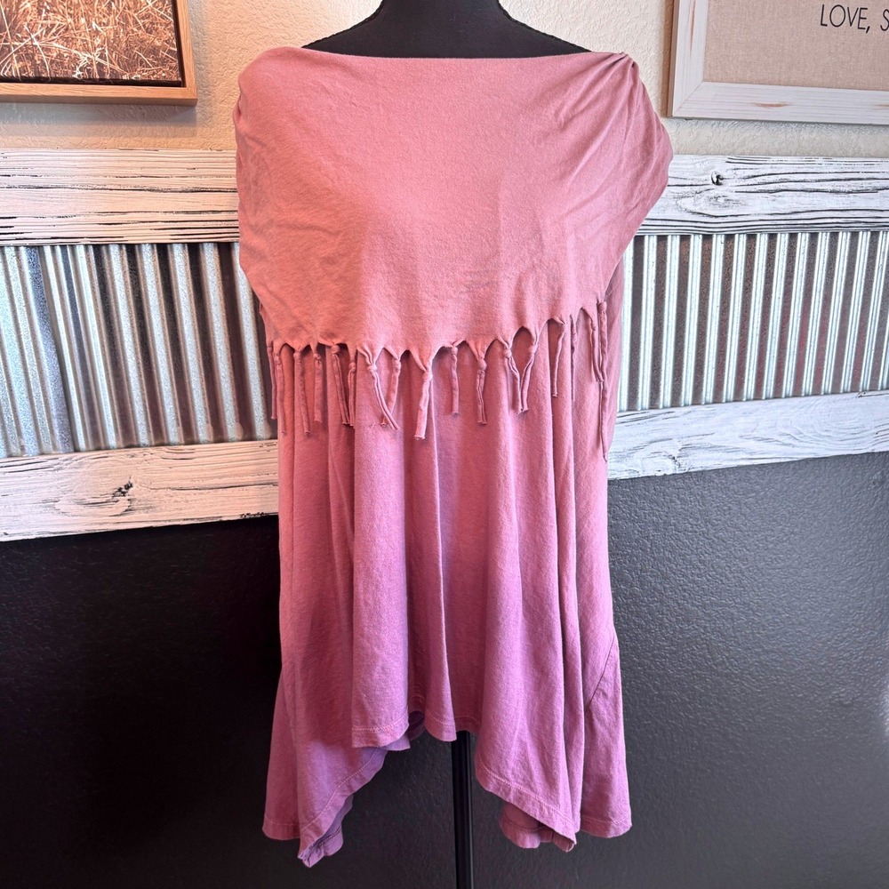 Beverly Drive Womens 24-26W Mauve Fringe Handkerchief Hem Boho Tunic Top